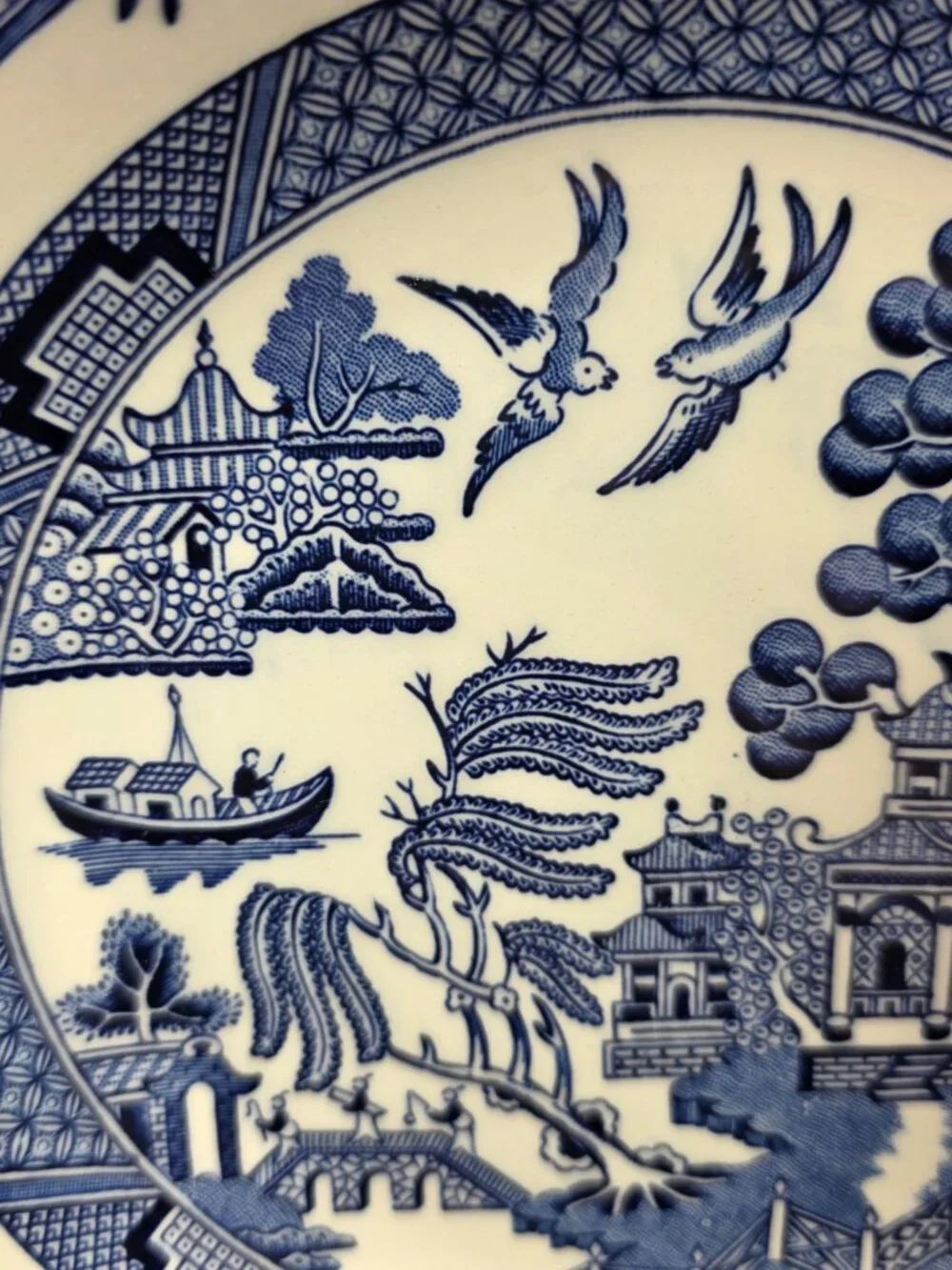 TWO Churchill Willow Blue Coupe Soup Bowls Georgian Shape Blue Willow England